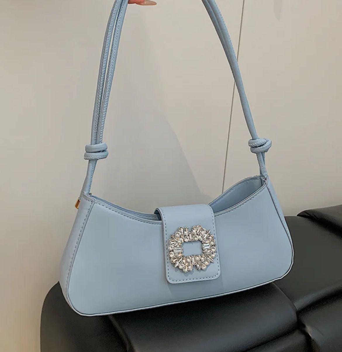 Light Blue Crystal-Buckle Bag