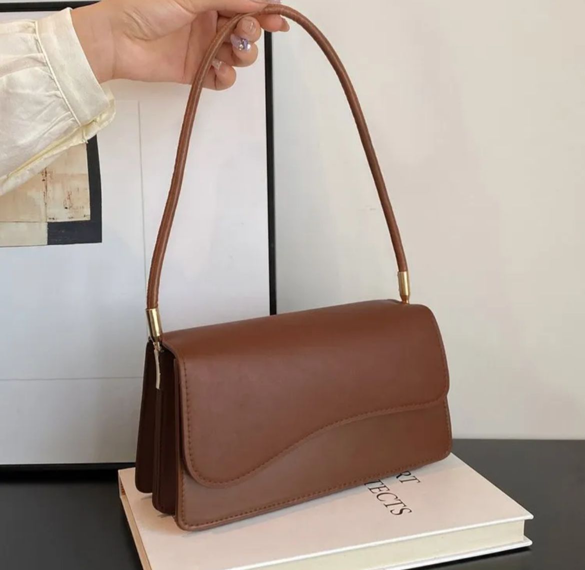 Brown Structured Shoulder Bag