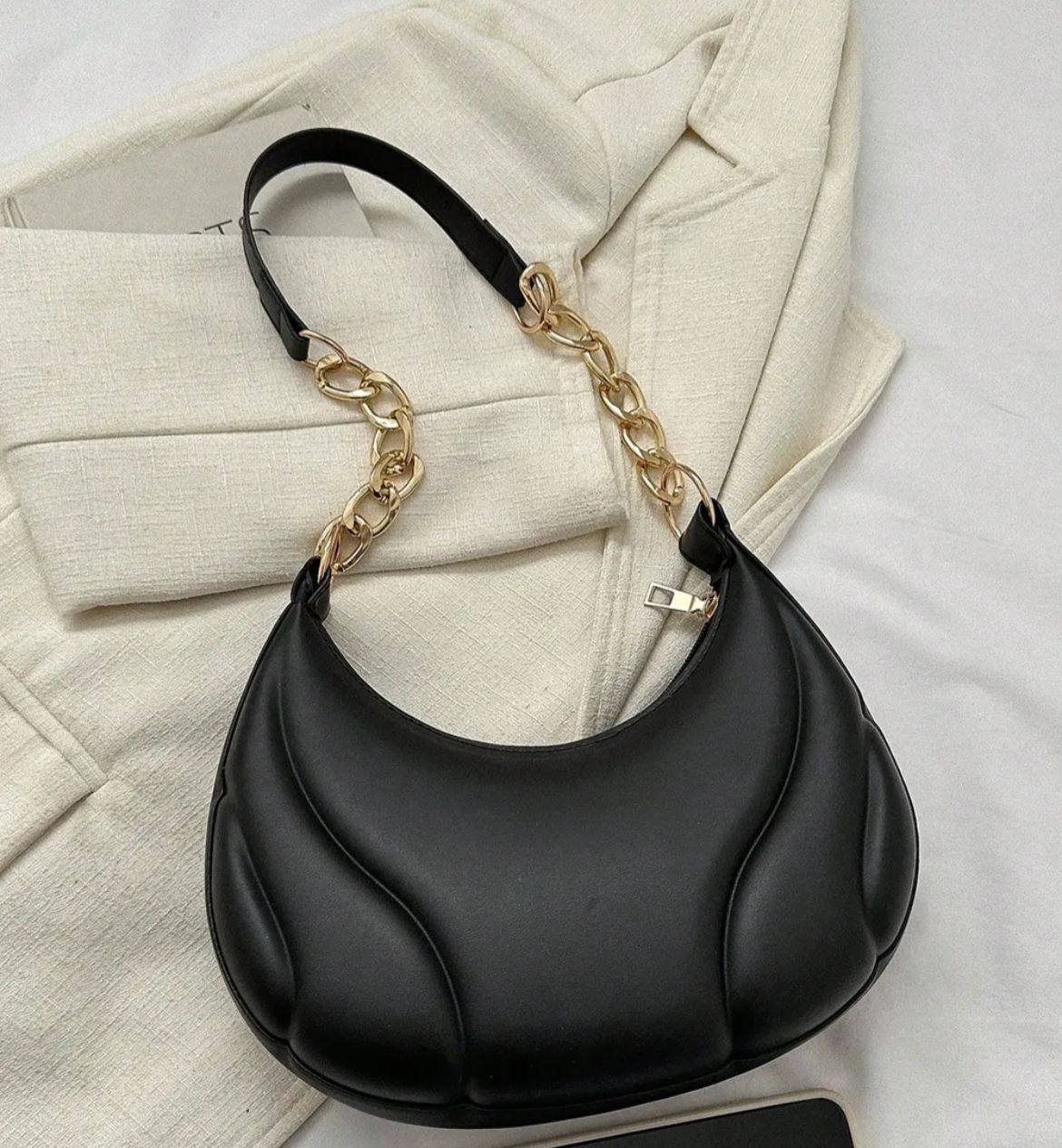 Black Padded Chain Bag