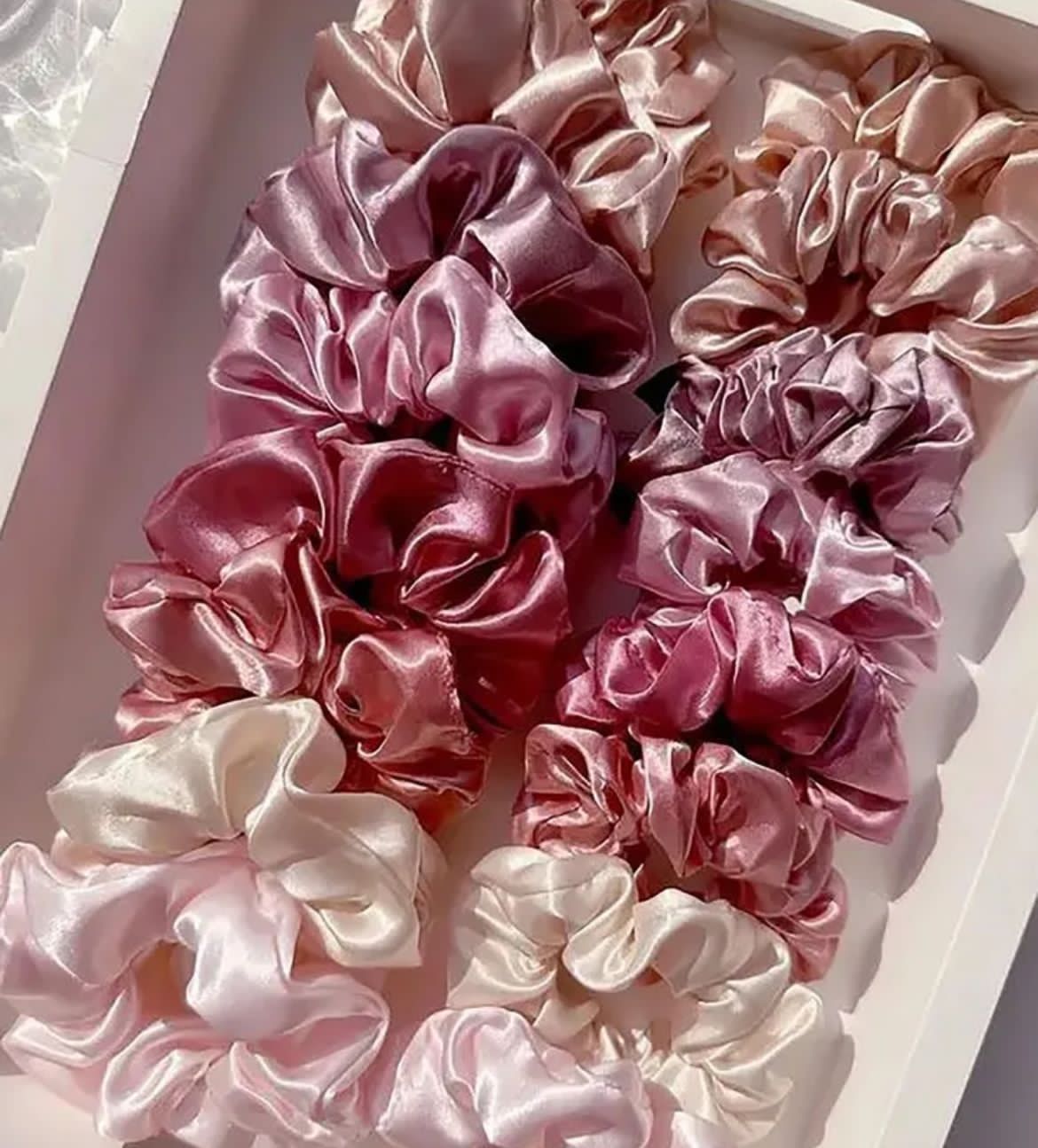 Pink satin scrunchie set