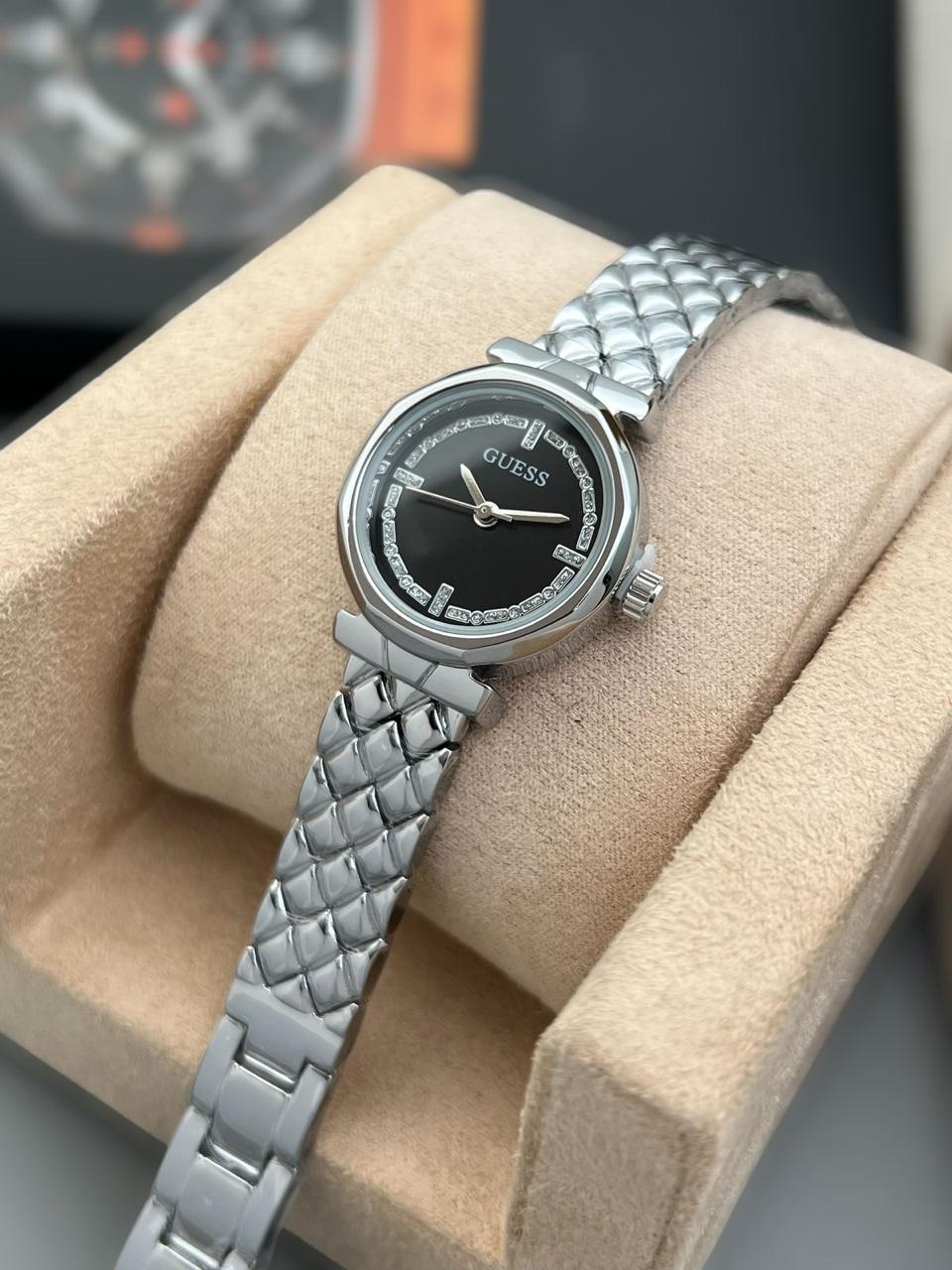 Silver GUESS Watch (Black Dial)