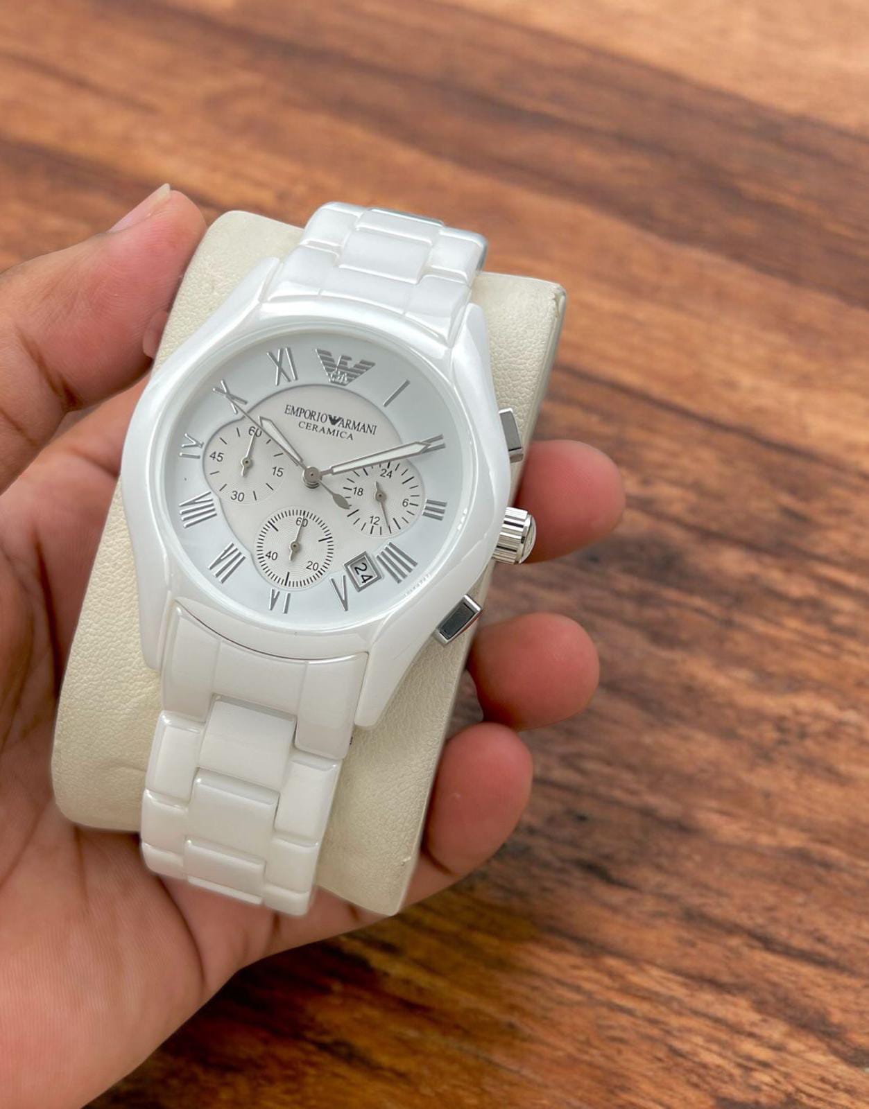 White Armani Ceramic Watch (Light Dial)