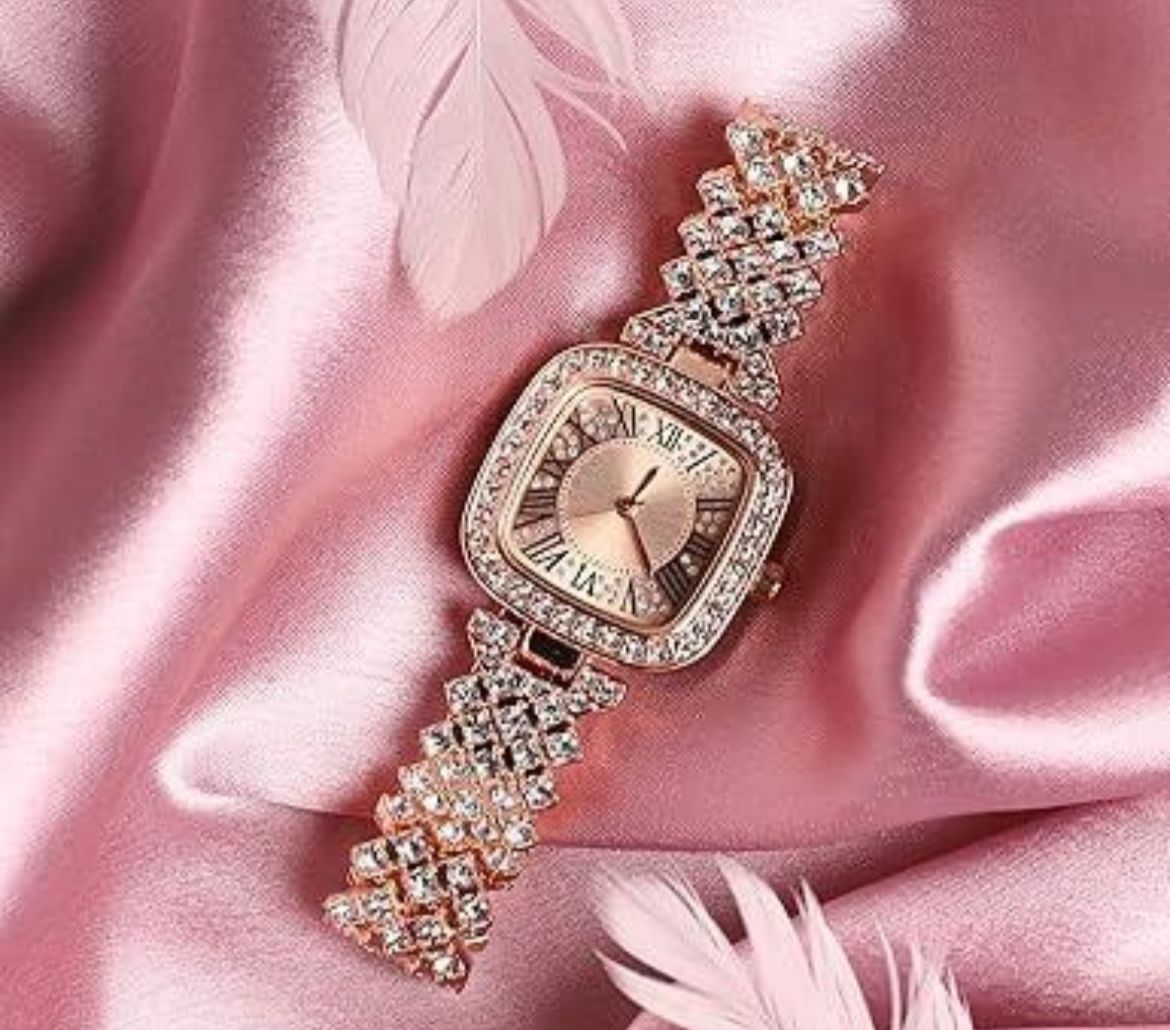 Rose Gold Square Crystal Watch